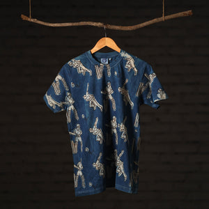 Blue - Bindaas Block Art Printed Cotton Round Neck T-shirt