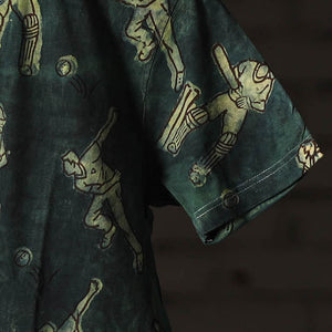 Green - Bindaas Block Art Prints Natural Dyed Cotton Round Neck T-shirt