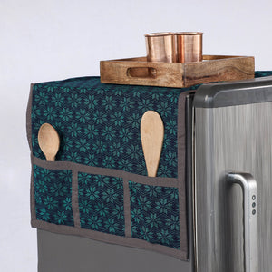 Block Printed Cotton Fridge Top Cover with Multiple Pockets
