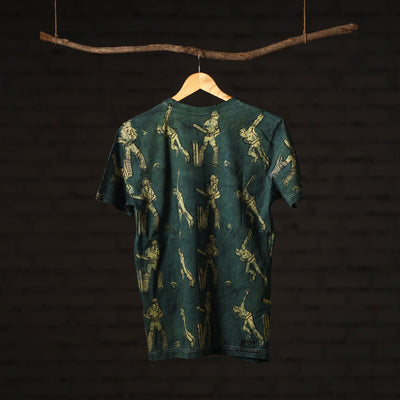 Green - Bindaas Block Art Prints Natural Dyed Cotton Round Neck T-shirt