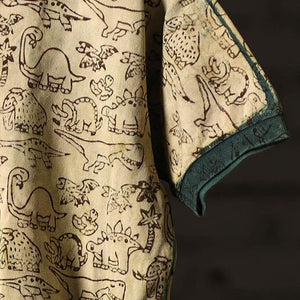 Beige - Bindaas Natural Dyed Art Block Print Polo Collar T-shirt in Pure Cotton