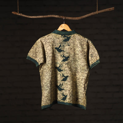 Beige - Bindaas Natural Dyed Art Block Print Polo Collar T-shirt in Pure Cotton