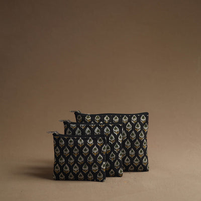 Black - Handmade Cotton Multipurpose Utility Pouches (set of 3) 08
