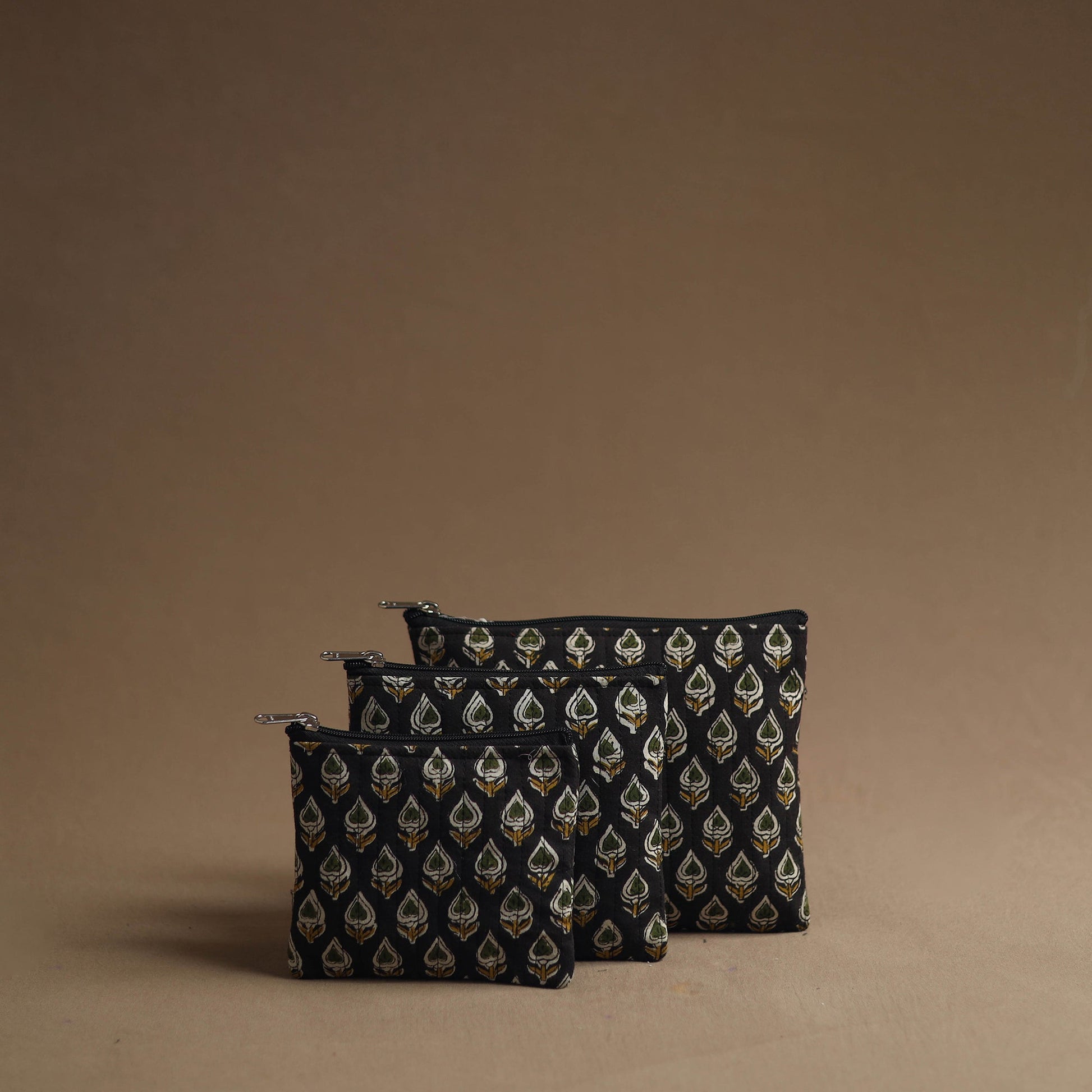 Black - Handmade Cotton Multipurpose Utility Pouches (set of 3) 08