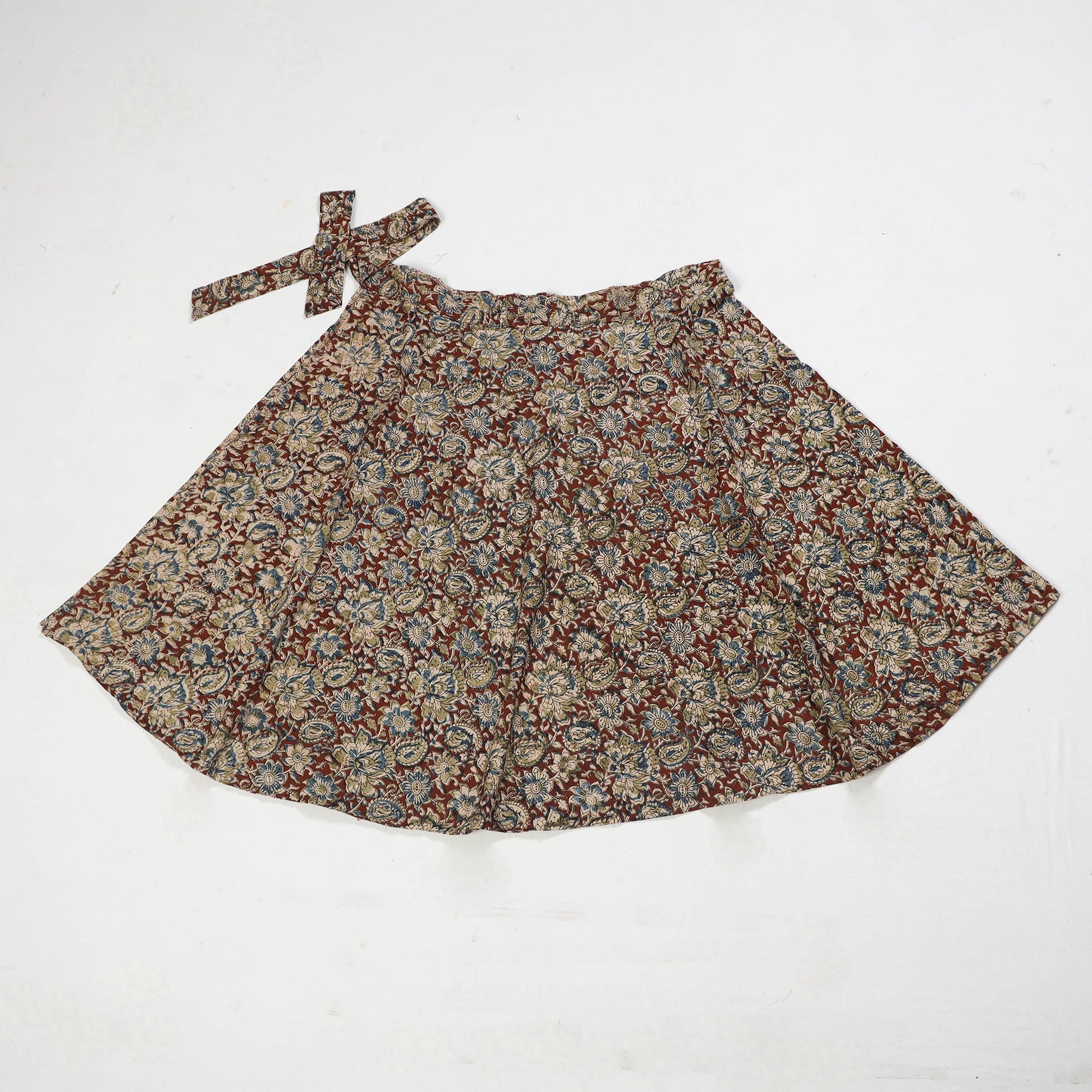 Brown - Block Printed Cotton Wrap Around Kalamkari Skirt 06