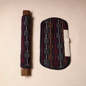 Black - Bengal Kantha Work Handmade Fridge Handle Cover (Set of 2) 13