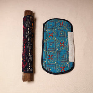 Black - Bengal Kantha Work Handmade Fridge Handle Cover (Set of 2) 13
