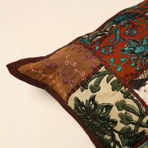 Brown - Elegant Khambadiya Patchwork Cushion Cover (16 x 16 in) 02