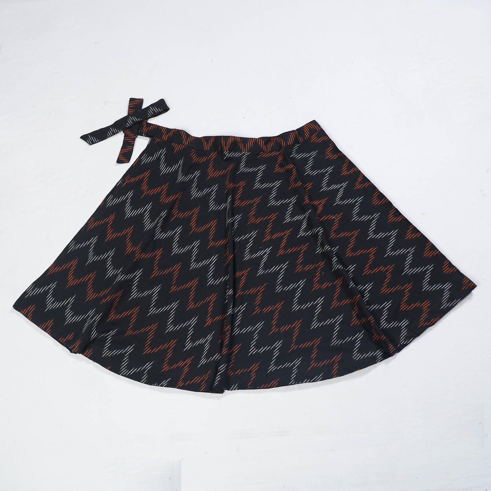Black - Wrap Around Cotton Pochampally Ikat Skirt 12