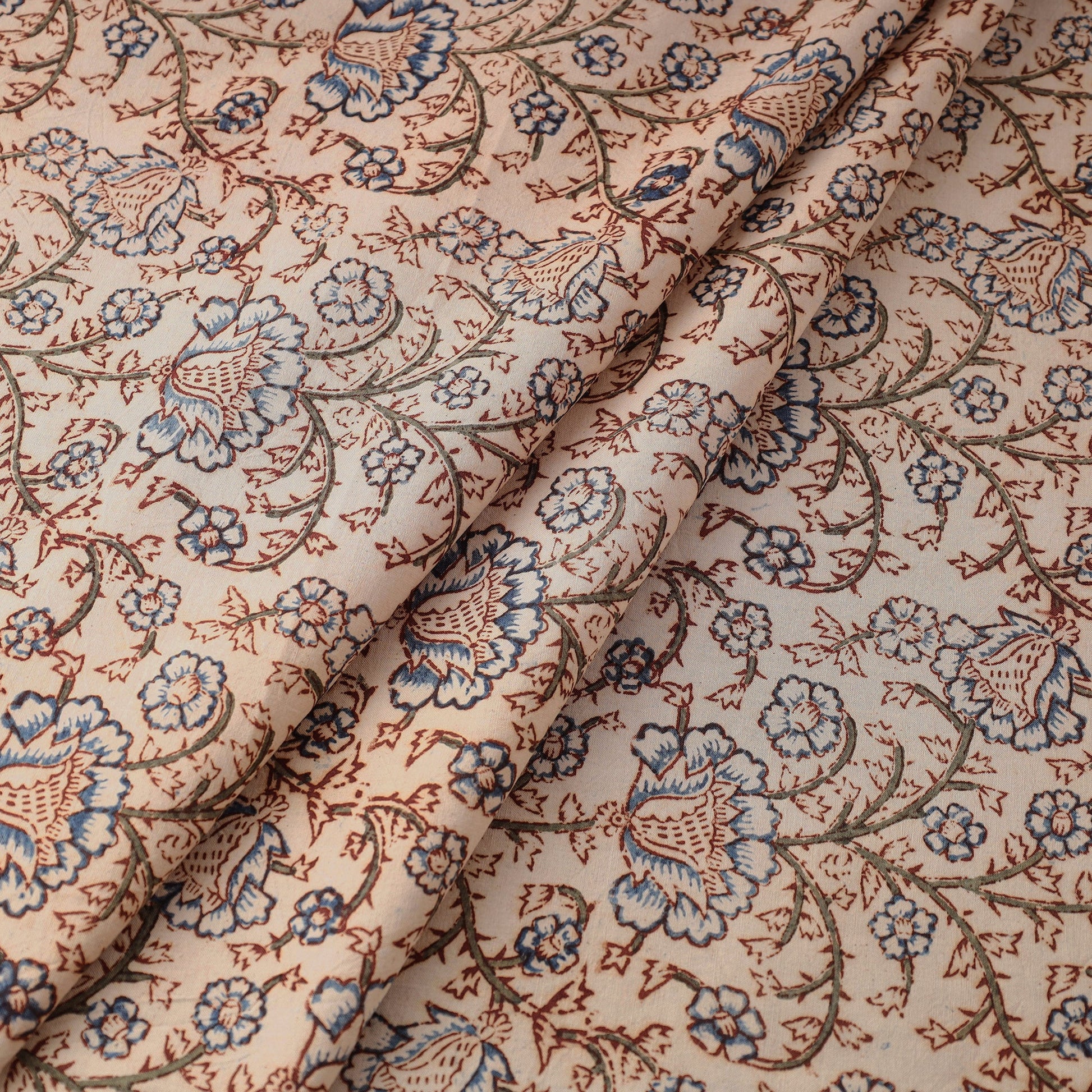 Beige - Pedana Kalamkari Block Printed Cotton Fabric