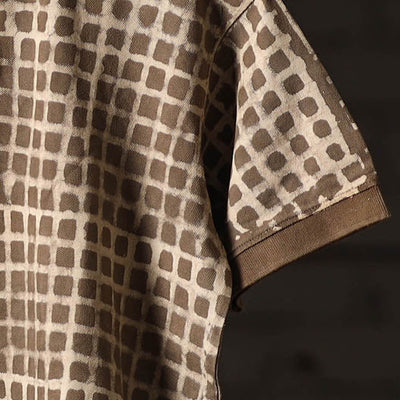 Brown - Bindaas Natural Dyed Art Block Print Polo Collar T-shirt in Cotton