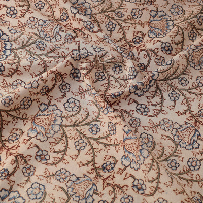 Beige - Pedana Kalamkari Block Printed Cotton Fabric