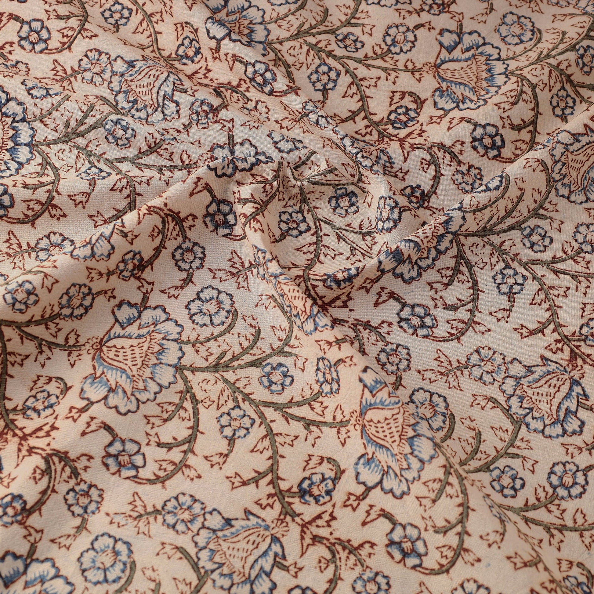 Beige - Pedana Kalamkari Block Printed Cotton Fabric