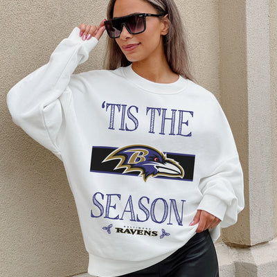 BALTIMORE RAVENS TOUCHDOWN TIDINGS DROP SHOULDER CREWNECK SWEATSHIRT
