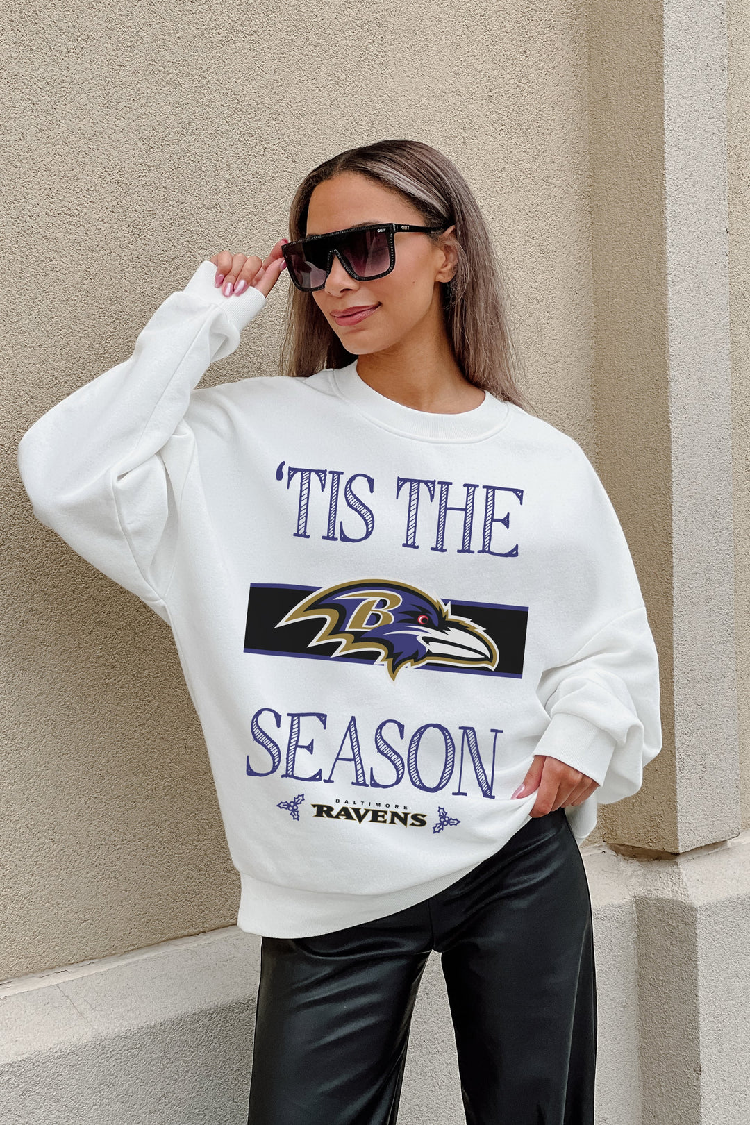 BALTIMORE RAVENS TOUCHDOWN TIDINGS DROP SHOULDER CREWNECK SWEATSHIRT