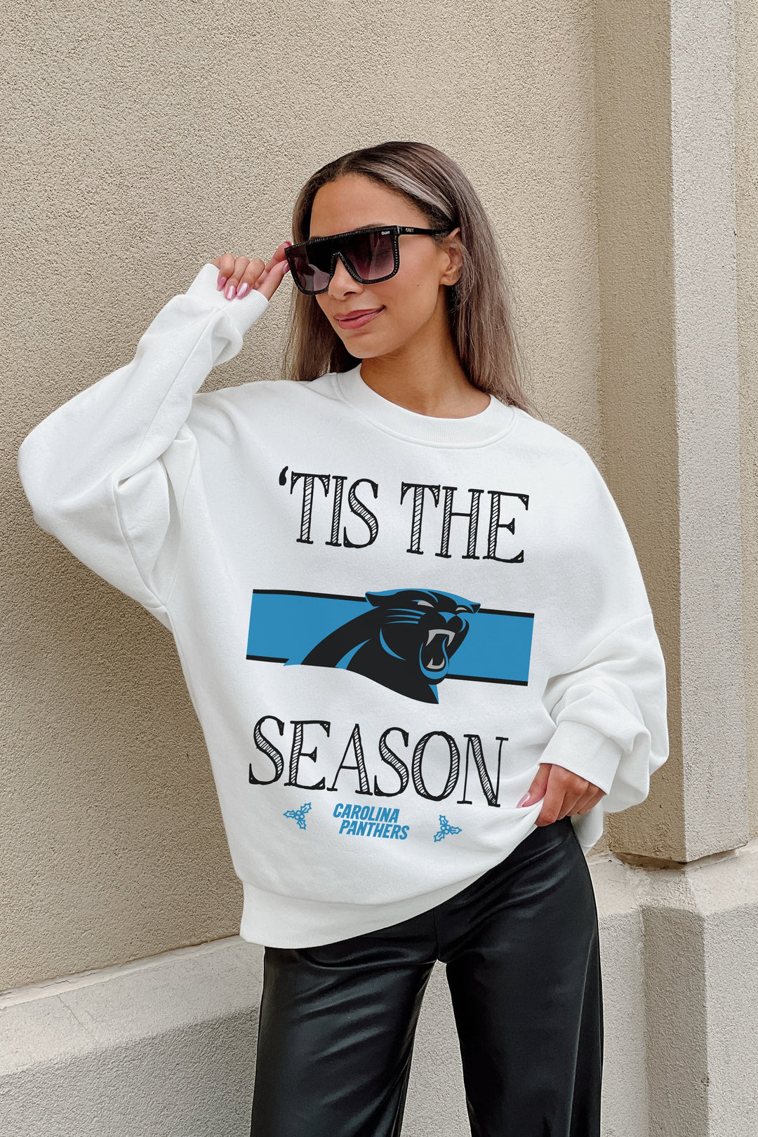 CAROLINA PANTHERS TOUCHDOWN TIDINGS DROP SHOULDER CREWNECK SWEATSHIRT