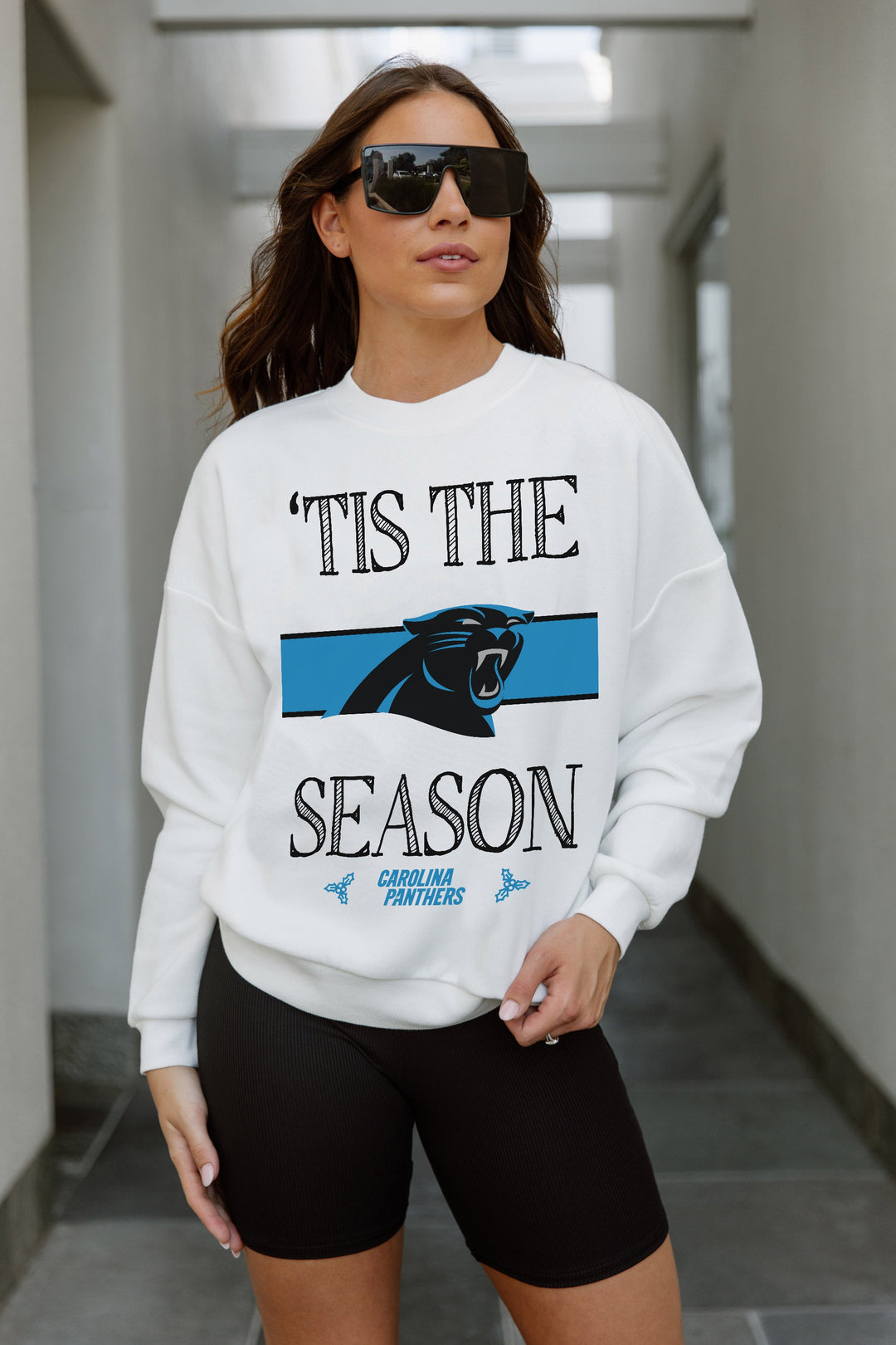 CAROLINA PANTHERS TOUCHDOWN TIDINGS DROP SHOULDER CREWNECK SWEATSHIRT