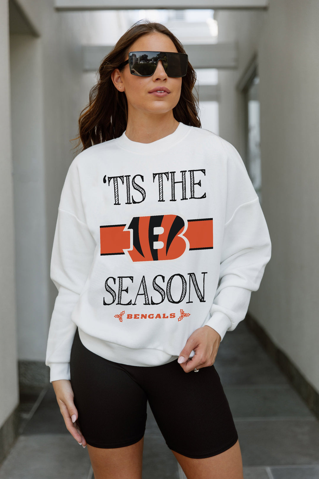 CINCINNATI BENGALS TOUCHDOWN TIDINGS DROP SHOULDER CREWNECK SWEATSHIRT