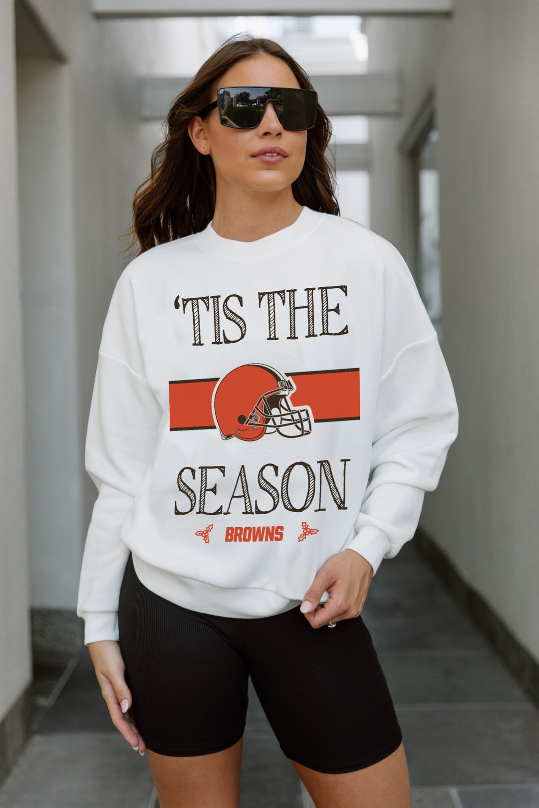 CLEVELAND BROWNS TOUCHDOWN TIDINGS DROP SHOULDER CREWNECK SWEATSHIRT