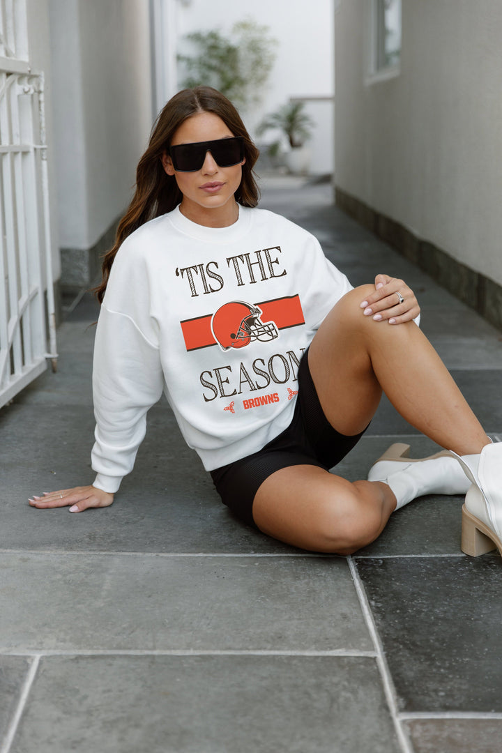 CLEVELAND BROWNS TOUCHDOWN TIDINGS DROP SHOULDER CREWNECK SWEATSHIRT