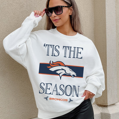 DENVER BRONCOS TOUCHDOWN TIDINGS DROP SHOULDER CREWNECK SWEATSHIRT