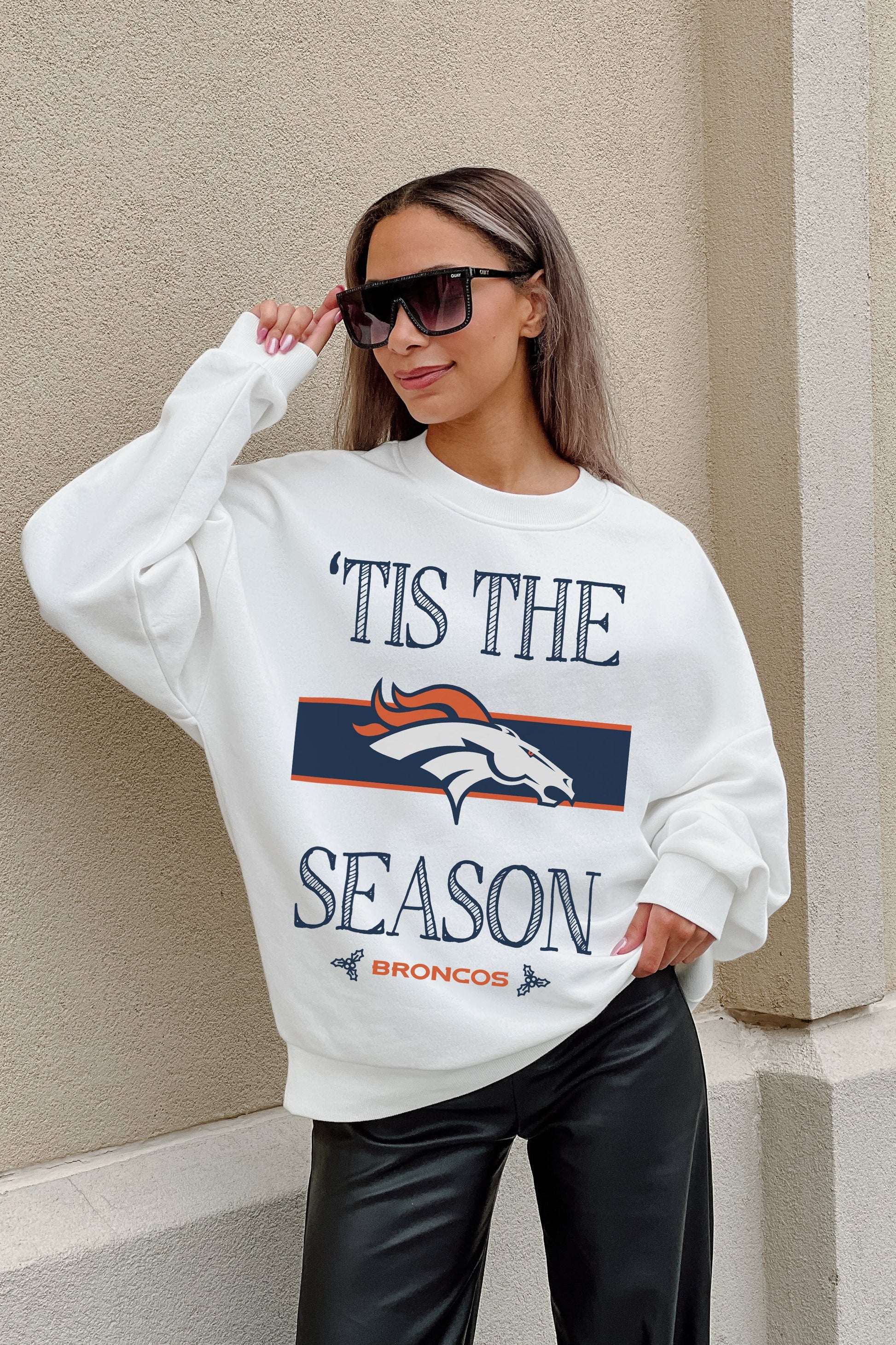DENVER BRONCOS TOUCHDOWN TIDINGS DROP SHOULDER CREWNECK SWEATSHIRT