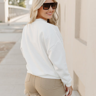 FLORIDA STATE SEMINOLES TIME TO TAILGATE PREMIUM FLEECE DROP SHOULDER CREWNECK PULLOVER BY MADI PREWETT TROUTT