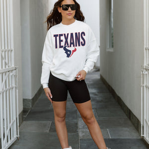 HOUSTON TEXANS JUST GO WITH IT PREMIUM FLEECE DROP SHOULDER CREWNECK PULLOVER