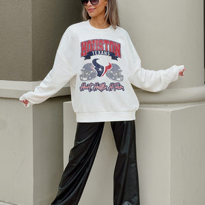 HOUSTON TEXANS PASSING TIME PREMIUM FLEECE DROP SHOULDER CREWNECK PULLOVER