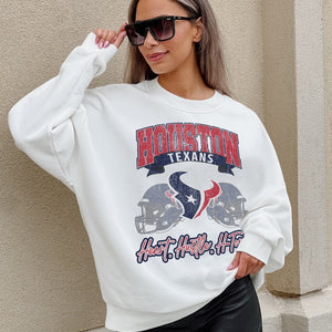 HOUSTON TEXANS PASSING TIME PREMIUM FLEECE DROP SHOULDER CREWNECK PULLOVER