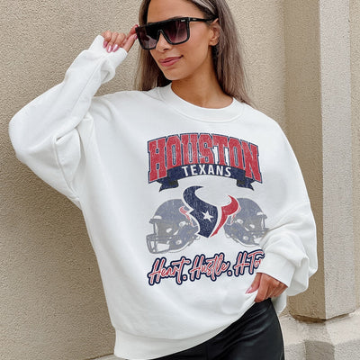 HOUSTON TEXANS PASSING TIME PREMIUM FLEECE DROP SHOULDER CREWNECK PULLOVER