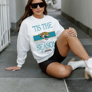 JACKSONVILLE JAGUARS TOUCHDOWN TIDINGS DROP SHOULDER CREWNECK SWEATSHIRT