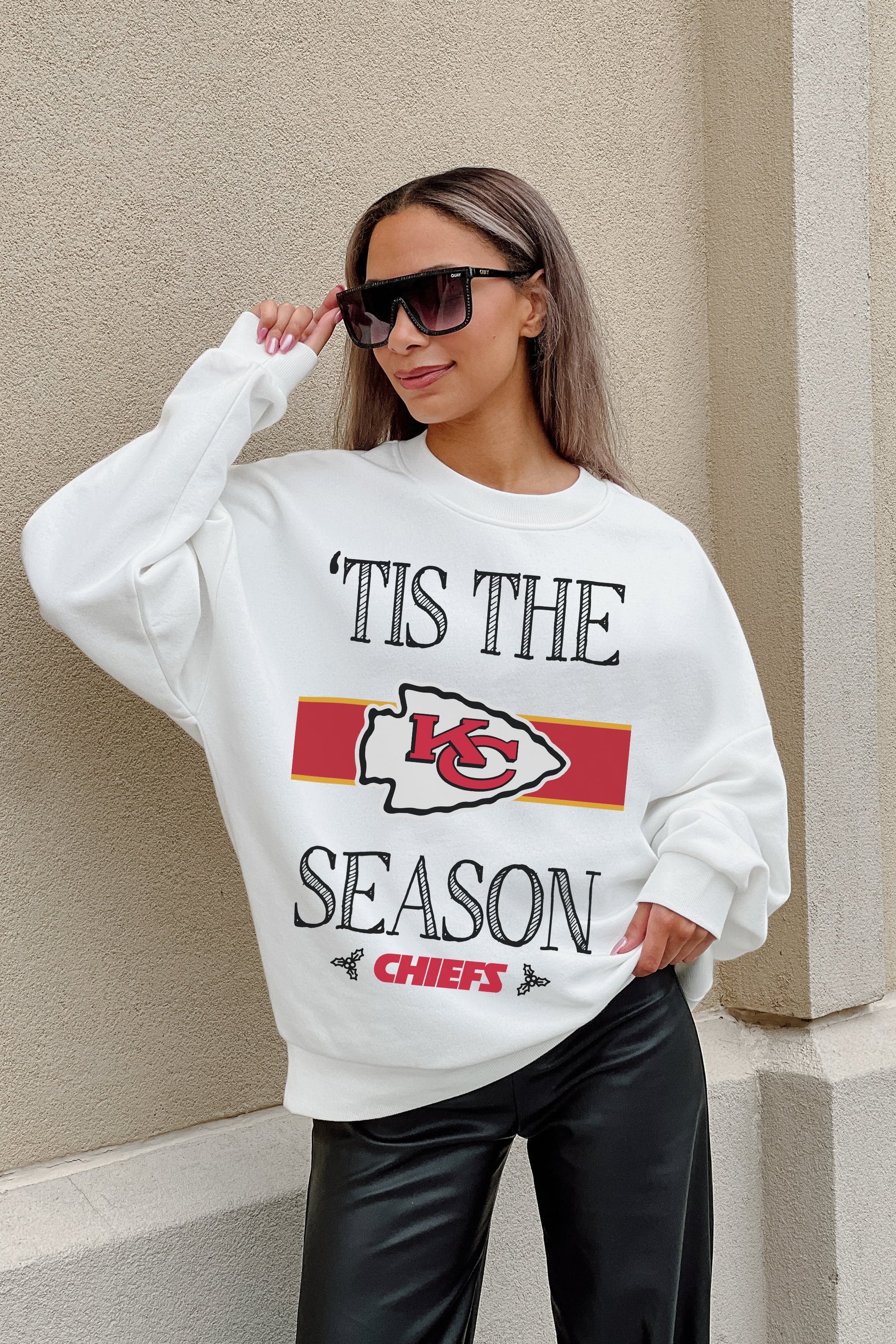 KANSAS CITY CHIEFS TOUCHDOWN TIDINGS DROP SHOULDER CREWNECK SWEATSHIRT