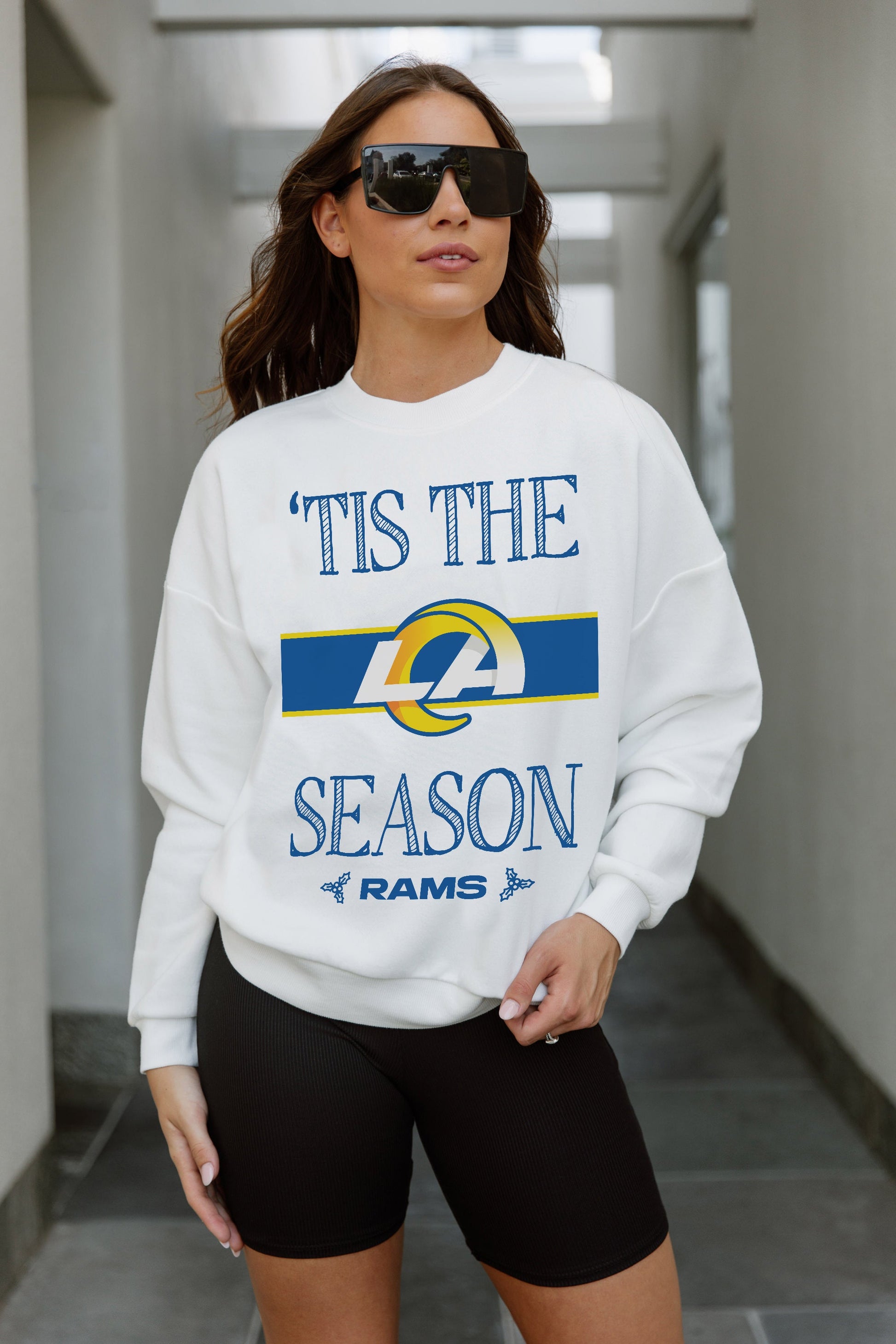 LOS ANGELES RAMS TOUCHDOWN TIDINGS DROP SHOULDER CREWNECK SWEATSHIRT