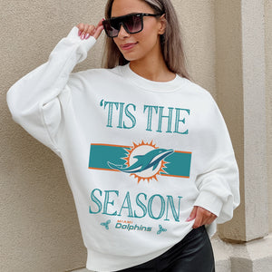MIAMI DOLPHINS TOUCHDOWN TIDINGS DROP SHOULDER CREWNECK SWEATSHIRT