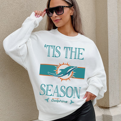 MIAMI DOLPHINS TOUCHDOWN TIDINGS DROP SHOULDER CREWNECK SWEATSHIRT