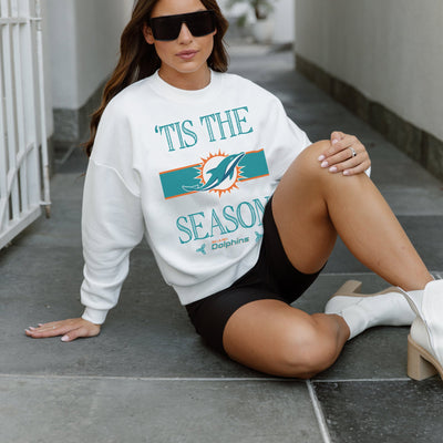MIAMI DOLPHINS TOUCHDOWN TIDINGS DROP SHOULDER CREWNECK SWEATSHIRT
