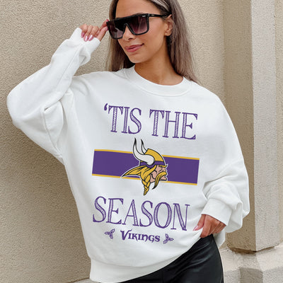 MINNESOTA VIKINGS TOUCHDOWN TIDINGS DROP SHOULDER CREWNECK SWEATSHIRT