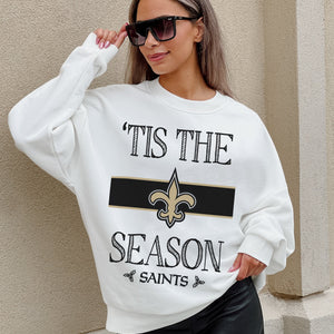 NEW ORLEANS SAINTS TOUCHDOWN TIDINGS DROP SHOULDER CREWNECK SWEATSHIRT