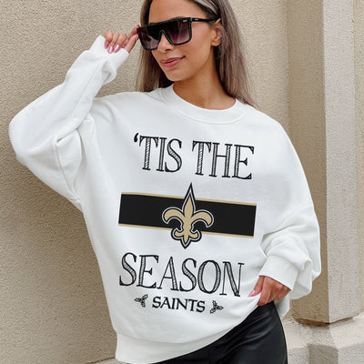 NEW ORLEANS SAINTS TOUCHDOWN TIDINGS DROP SHOULDER CREWNECK SWEATSHIRT