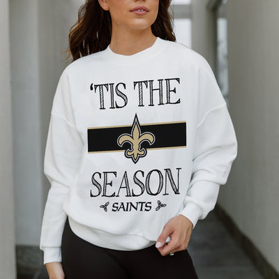 NEW ORLEANS SAINTS TOUCHDOWN TIDINGS DROP SHOULDER CREWNECK SWEATSHIRT