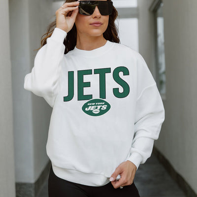 NEW YORK JETS JUST GO WITH IT PREMIUM FLEECE DROP SHOULDER CREWNECK PULLOVER