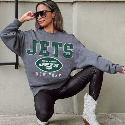NEW YORK JETS BRING THE ENERGY PREMIUM FLEECE DROP SHOULDER CREWNECK PULLOVER