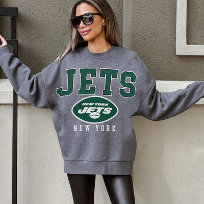 NEW YORK JETS BRING THE ENERGY PREMIUM FLEECE DROP SHOULDER CREWNECK PULLOVER