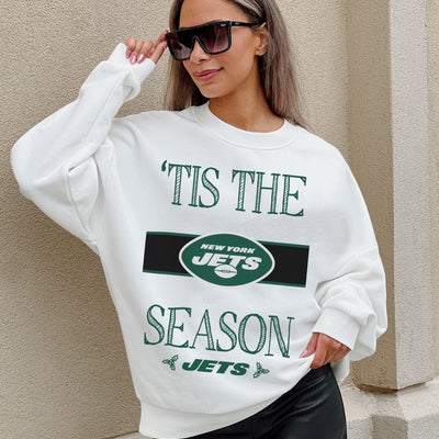 NEW YORK JETS TOUCHDOWN TIDINGS DROP SHOULDER CREWNECK SWEATSHIRT