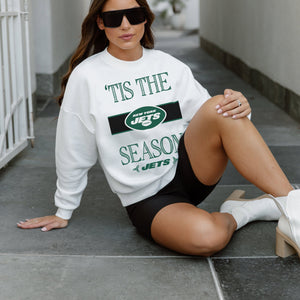 NEW YORK JETS TOUCHDOWN TIDINGS DROP SHOULDER CREWNECK SWEATSHIRT