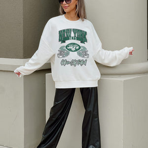 NEW YORK JETS PASSING TIME PREMIUM FLEECE DROP SHOULDER CREWNECK PULLOVER