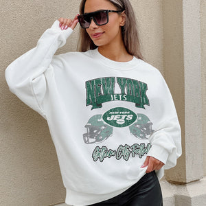 NEW YORK JETS PASSING TIME PREMIUM FLEECE DROP SHOULDER CREWNECK PULLOVER