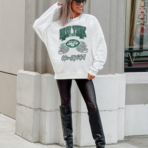 NEW YORK JETS PASSING TIME PREMIUM FLEECE DROP SHOULDER CREWNECK PULLOVER
