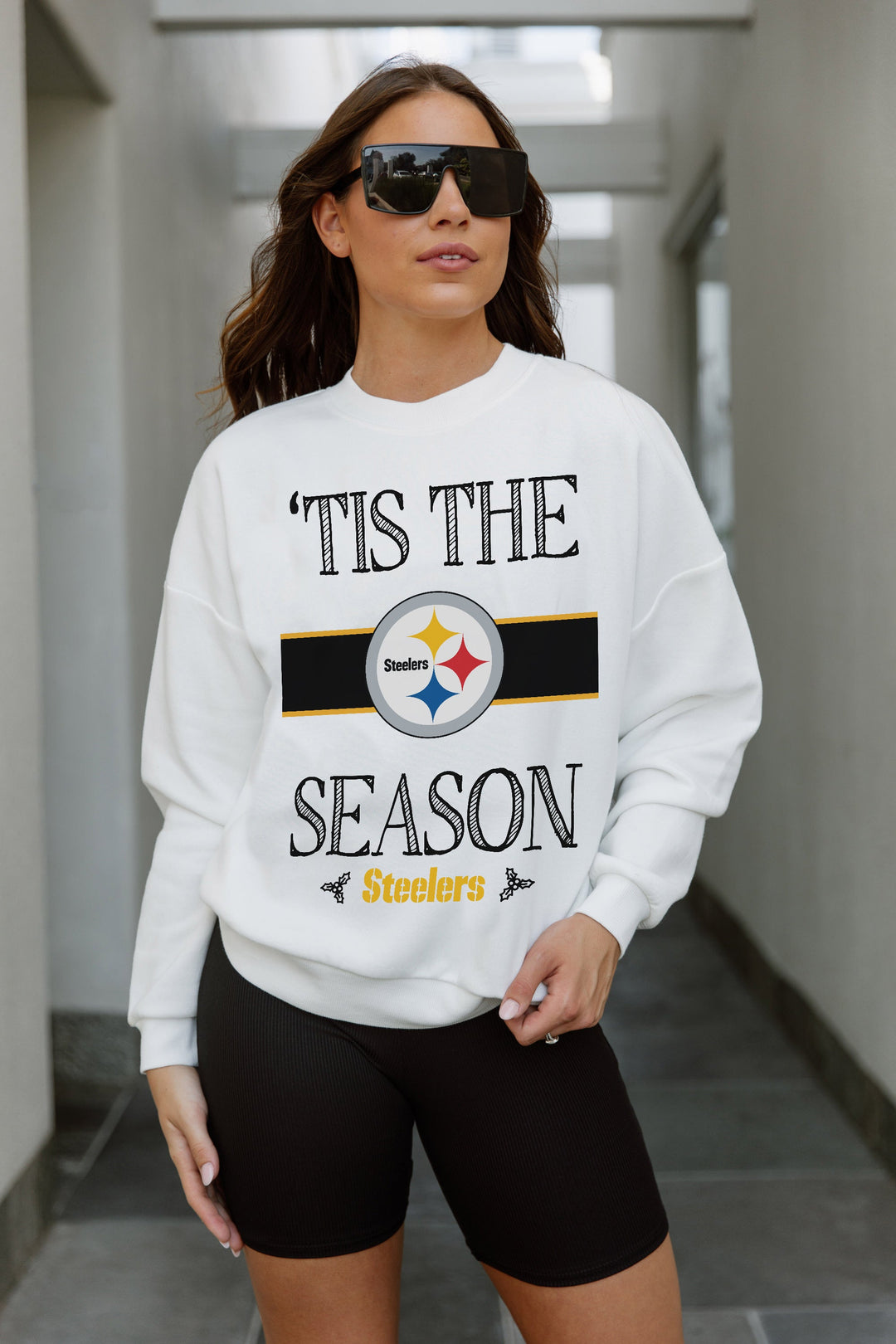 PITTSBURGH STEELERS TOUCHDOWN TIDINGS DROP SHOULDER CREWNECK SWEATSHIRT